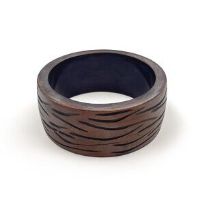 Abstract Carved Wood Bangle - Rustic Textured Boho Bracelet